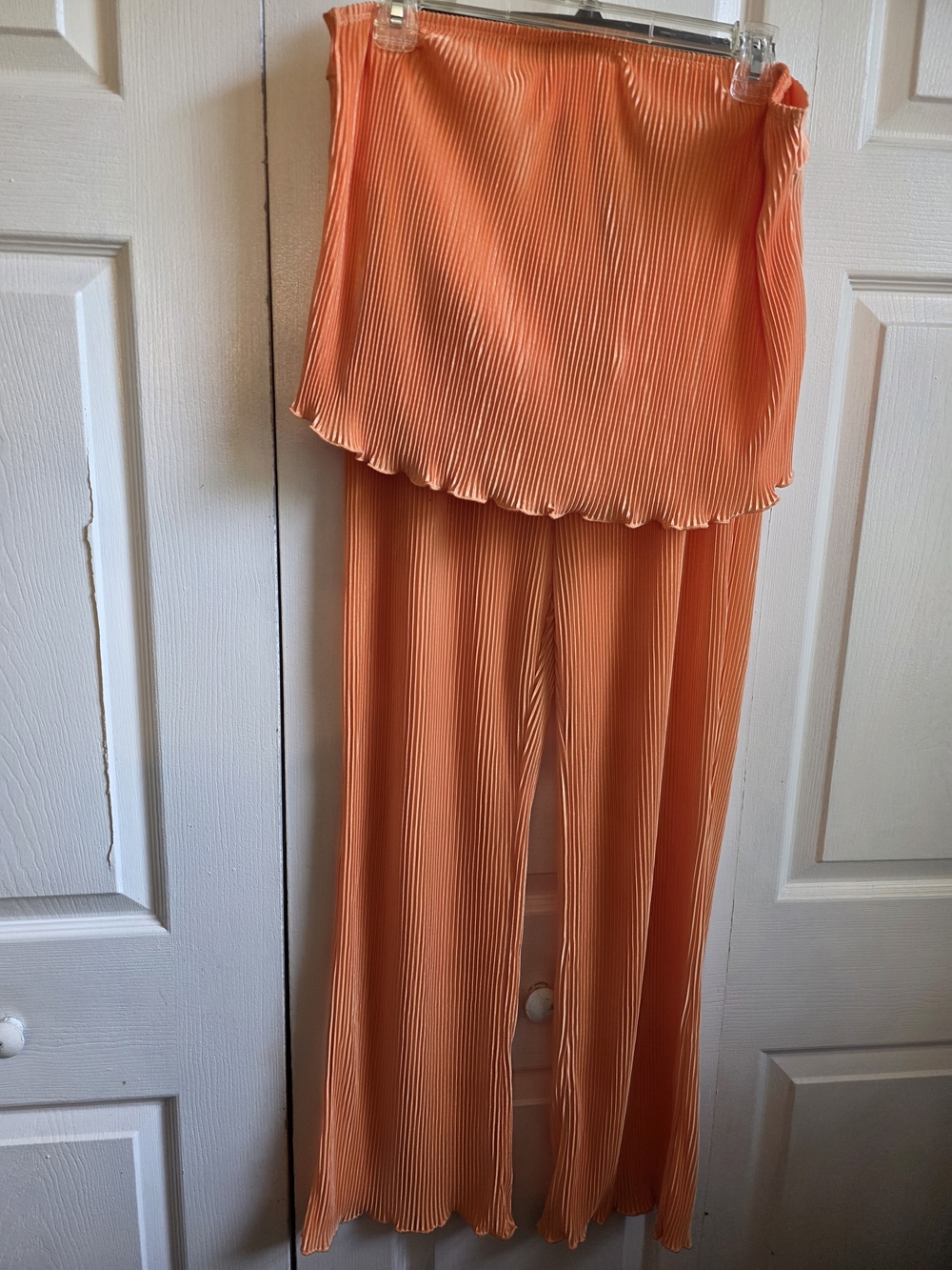 Pleated Orange Strapless Pantsuit